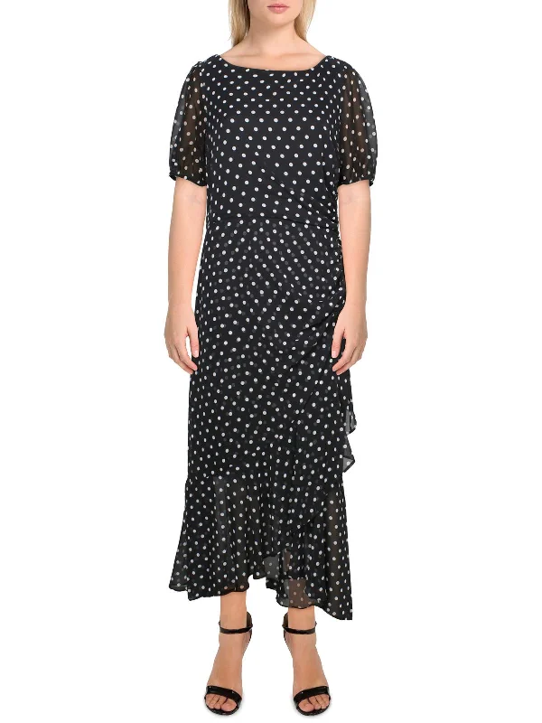 Comfortable And Casual Womens Chiffon Polka Dot Maxi Dress