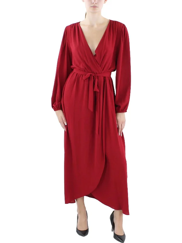 Embroidered Letters Womens Faux Wrap Midi Wrap Dress