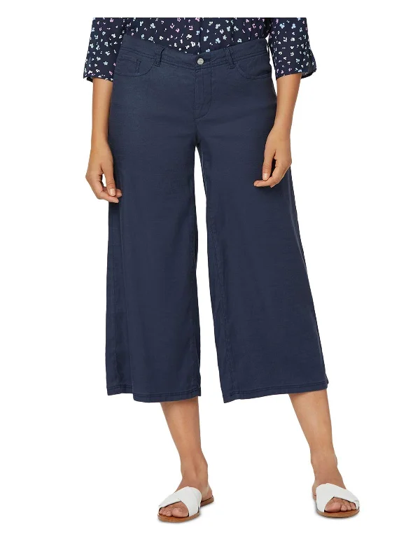 Womens Linen Cropped Wide Leg Pants