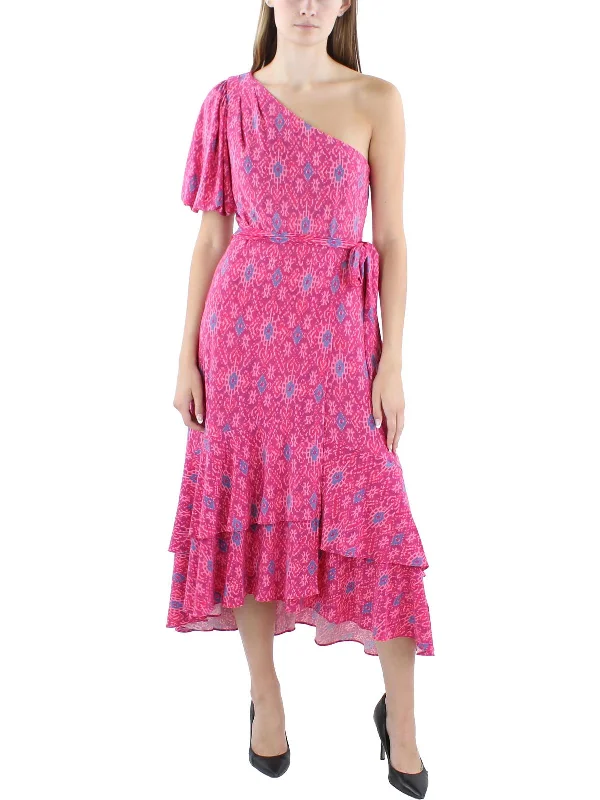 Sports Design Womens Printed Tea Length Wrap Dress