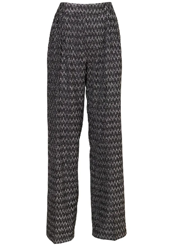 Chevron Lamé Trousers Black & Silver