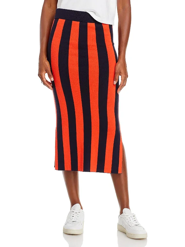 Womens Midi Striped Pencil Skirt