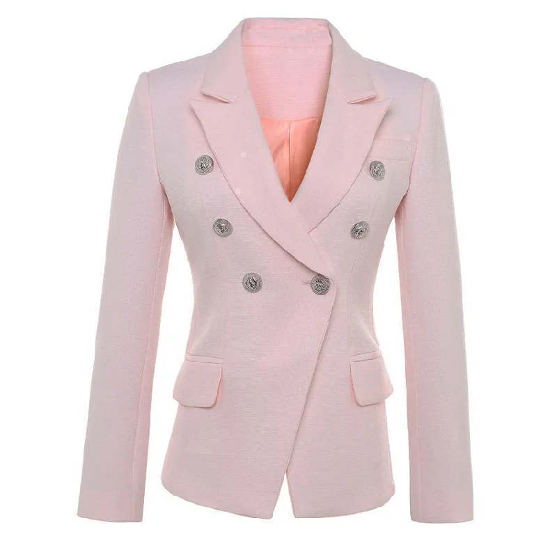 Women Blazer, Elegant Double Breast Blazer, Pink