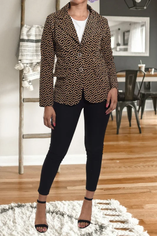 Patterned Light Brown Blazer Coat