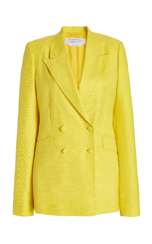 Stephanie Blazer in Cadmium Yellow Virgin Wool and Silk Linen Twill