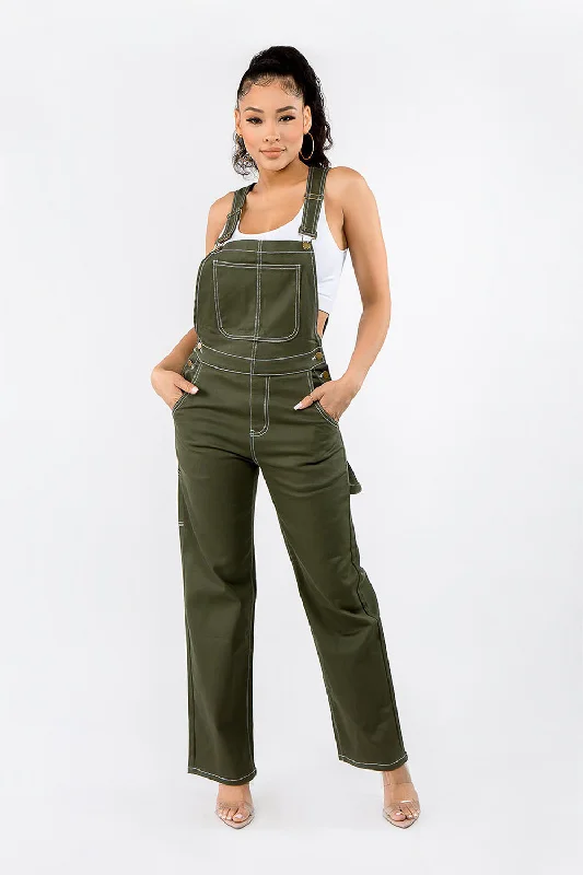 Women's Essential Wide Fit Solid Color Denim Overalls