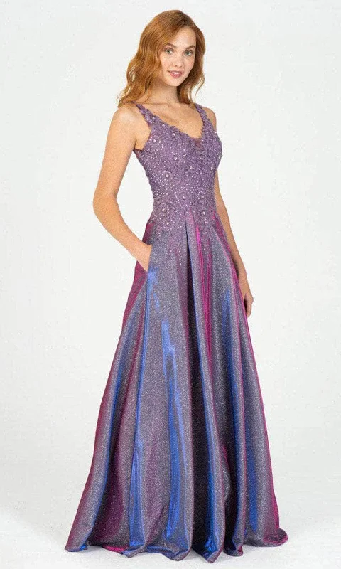 Eureka Fashion 9606 - V-Neck Lace Jersey Prom Gown