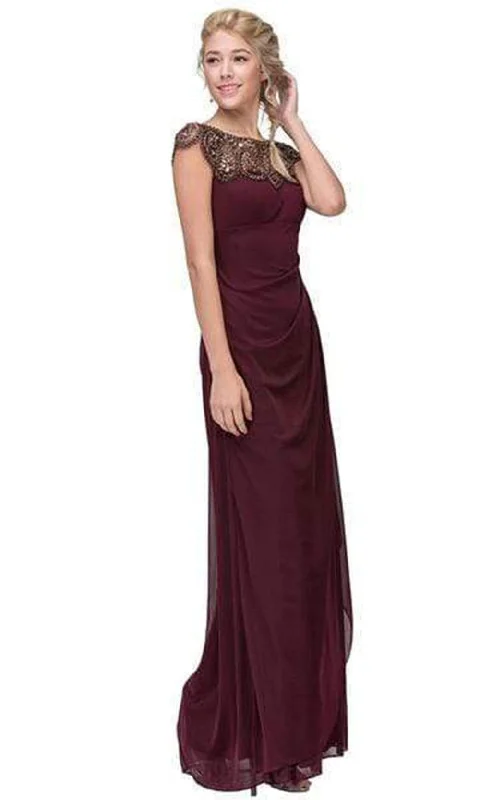 Eureka Fashion - Beaded Illusion Bateau Sheath Dress R216SC