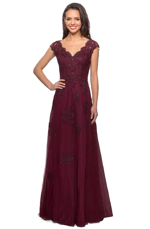 La Femme - 26942  V-Neck Floral Lace Mother of the Groom Tulle Gown