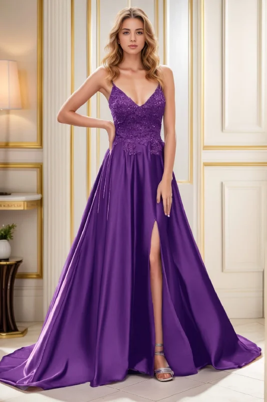 A-Line Court Train Satin Prom Dress CS0460