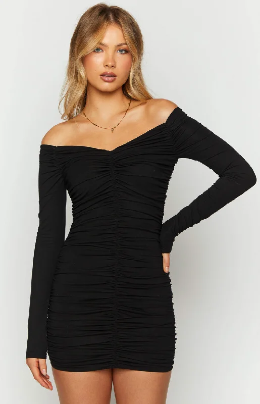 Solene Black Long Sleeve Mini Dress